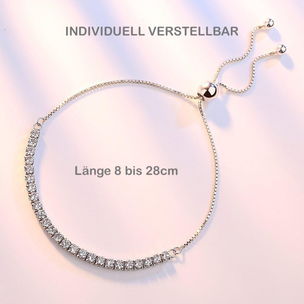 Kim Johanson® Women's Tennis Bracelet *Flair* in Silver | Cubic Zirconia Bracelet | Bracelet with Crystal Stones (3 mm) | Waterproof | Jewellery for Women | Adjustable Length | Includes Jewellery Bag image 2