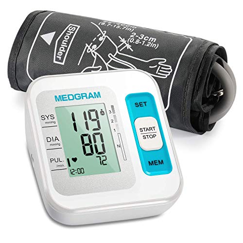 Blood Pressure Monitor Upper Arm, MEDGRAM Accurate Cuffs for Home Use with Large Cuff 22-40 cm, Automatic & Digital BP Machine, 2 x 120 Sets Memory