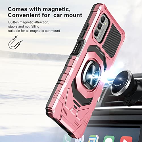 Ailiber For Nokia G100 Phone Case, Nokia C300 Case With Screen Protector, Ring Kickstand For Magnetic Car Mount, Military Grade, Heavy Duty Shockproof Protective Phone Cover For Nokia C300-Rose Gold #TOP5