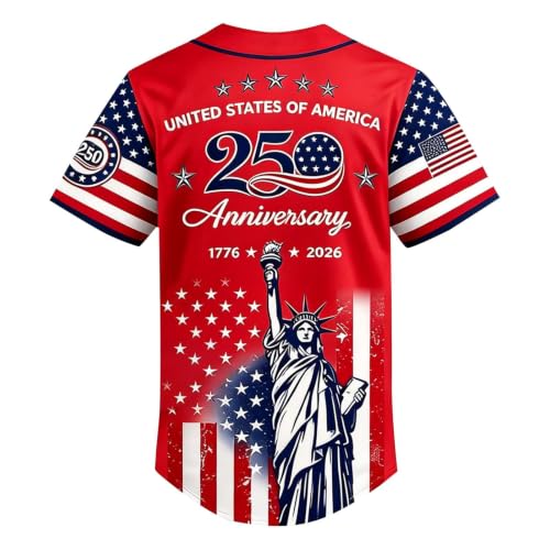 Camiseta de béisbol patriótica Estados Unidos 250 aniversario con estampado de Estatua de la Libertad, camisa con botones, polo transpirable de manga corta miniatura 4