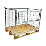 PASSGENAU: Unser galvanisch blau verzinkter Gitter Aufsatzrahmen mit einer Nutzhöhe von 1200 mm ist genau auf die Maße der Standard Europalette (1200x800mm) abgestimmt