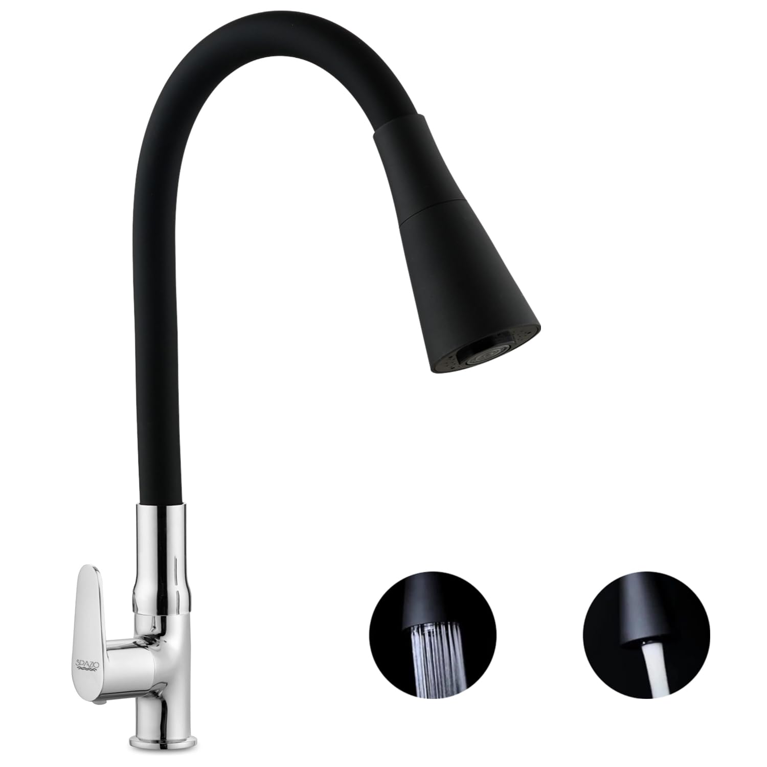 SPAZIO Vignette Brass Swan Neck Tap/Sink Faucet with Black 360 Degree Flexible Silicon Swivel Spout & Dual Flow Pattern, Hot/Cold Water for Kitchen Sink, Wash Basin, Chrome Finish Pillar Cock (B0CM6CHFHB) Amazon Price History, Amazon Price Tracker
