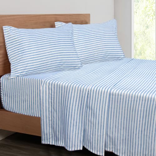 Mejoroom Striped Queen Size Sheet Set - Hotel Luxury 1800 Bedding Sheets & Pillowcases - Deep Pocket Fitted Sheet, Soft, Breathable, Wrinkle & Fade Resistant - 4 Piece (Blue Stripe)
