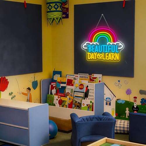 Image of Reading Neon Sign with Adjustable Brightness for Classroom Reading Wall Sign and LED Neon Light for Learner Study Corner Reading Nook and Bedroom Decor Beautiful Day to Learn Wall Decor