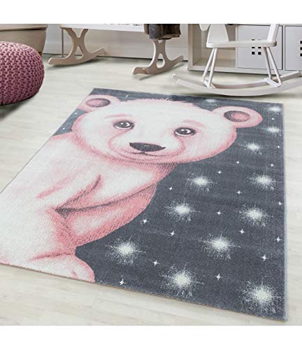 Tapis pour chambre d'enfant Ayyildiz oursons rose gris blanc 120x170