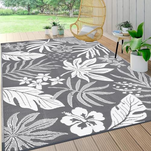 Pauwer Waterproof Outdoor Rug 6x9, Reversible Plastic Straw