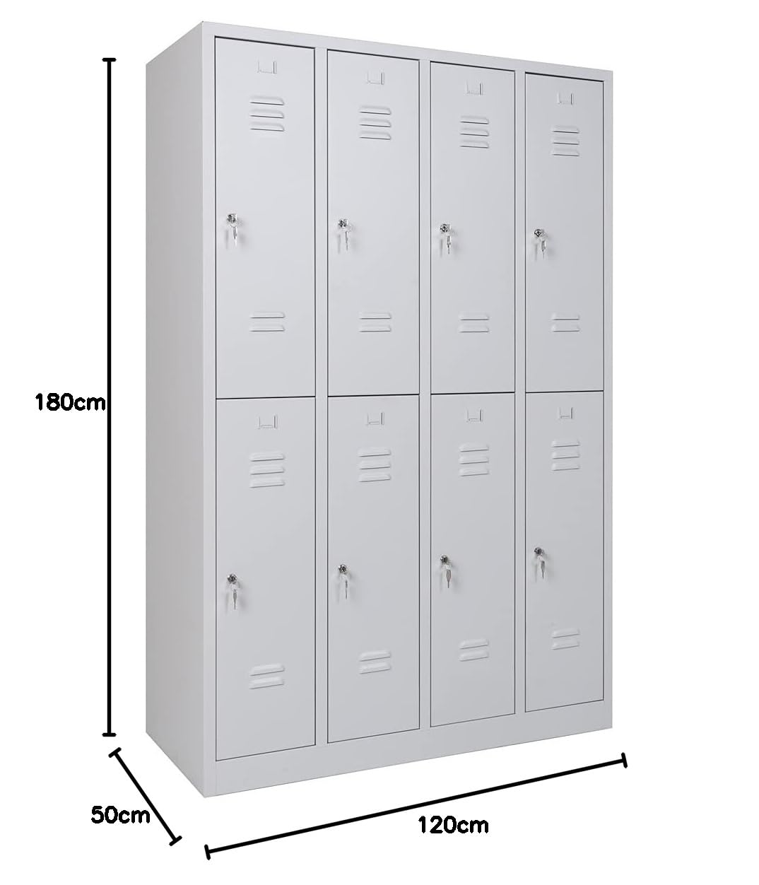 furni24 Garderobenschrank Schließfach Spind Umkleideschrank Kleiderschrank Abteilbreite 30 cm 8-türig fertig montiert Verschiedene Ausführungen verfügbar