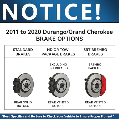 Image of Detroit Axle - Front Brake Kit for 2011-2020 Jeep Grand Cherokee | Dodge Durango, Disc Brake Rotors Ceramic Brakes Pads Replacement 13.78 inch inch Front Rotors