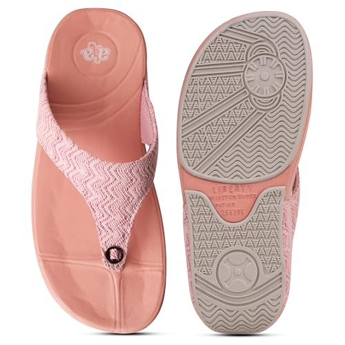Image of Liberty A-HA Peach & Green Flip-Flops for Women - PU Slip-On