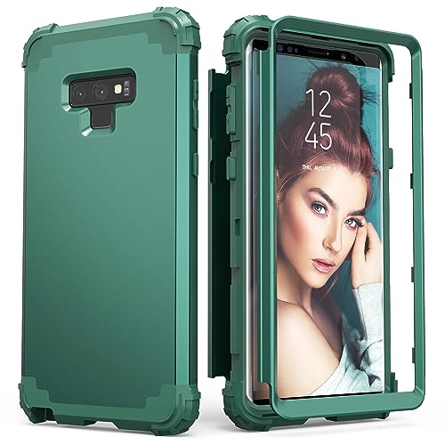 IDweel for Galaxy Note 9 Case, 3 in 1 Shockproof Slim Fit Hybrid Heavy Duty Protection Hard PC Cover Soft Silicone Rugged Bumper Full Body Case,Graphite Green/Dark Green