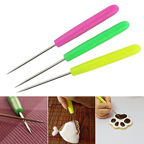 Grosun 6Pcs Sugar Stir Needle Scriber Needle, DIY Baking Pin Whisk Stainless Steel Needle Biscuit Icing Pin
