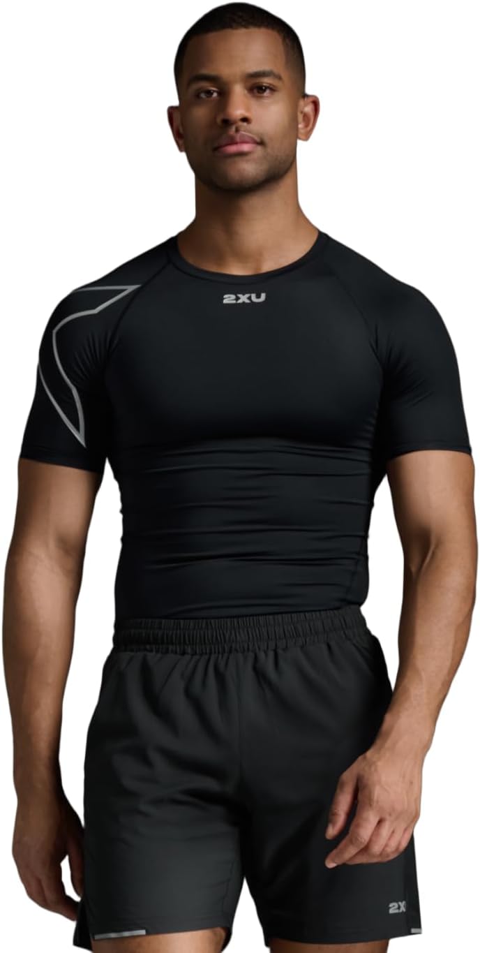 2XU Men's Core Compression T-Shirt - Enhance Performance and Recovery - Black/Silver - Image 2