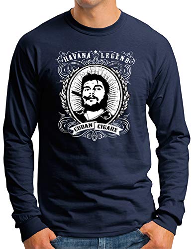 T-shirt manches longues homme imprimé Che Guevara Cuba bleu