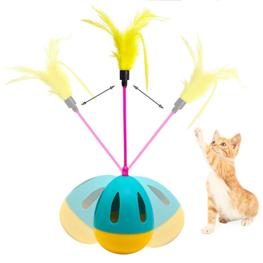 RvPaws Cat Tumbler Toy, Interactive Training Cat Treat Dispenser Toy Indoor Cat Kitten, with Feathers (B09QGR4L4L) Amazon Price History, Amazon Price Tracker