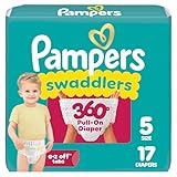 Pampers Diapers - Swaddlers 360° - Size 5, 17 Count, up to 100% Leakproof Comfy Dry Fit, Designed for Easy Changes, Pull On Baby Diaper
