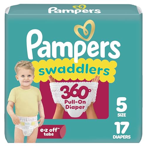 Pampers Diapers - Swaddlers 360° - Size 5, 17 Count, up to 100% Leakproof Comfy Dry Fit, Designed for Easy Changes, Pull On Baby Diaper