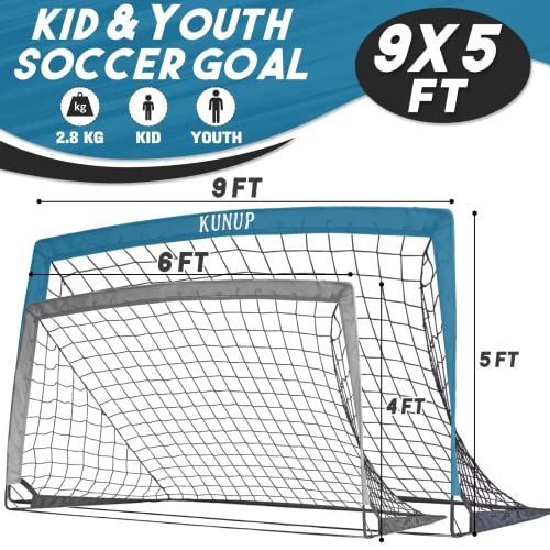 Kunup Portable Kid Soccer Goal Net 9X5Ft Large Folding Soccer Goal Net For Backyard With Carrying Bag For Youth And Adult… (9X5Ft, Blue) #TOP4
