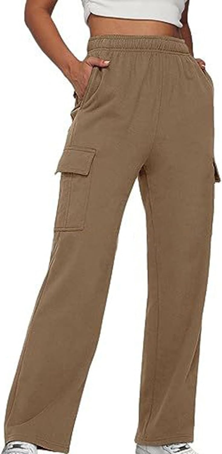 Sweatpants for Womens Cargo Pants Fleece Lined Wide Leg Joggers Baggy Drawstring Sweat Pants Pocket