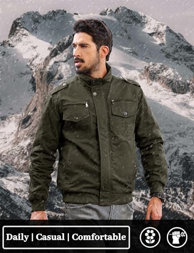 Image of TACVASEN Men's Lightweight Military Cotton Jacket Casual Windbreaker Coat | with zipper and hidden snap,stand collar,multi pockets,tactical m65 field cargo outerwear for winter & fall,utility windproof