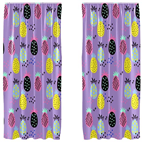 Panneaux de rideaux passe-tringle violets et ananas 213cm - 2
