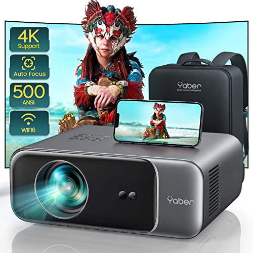 [Auto Focus] YABER Pro V9 4K Projector with WiFi 6 and Bluetooth 5.2, 500 ANSI Native 1080P Outdoor Movie Projector, Auto 6D Keystone & 50% Zoom, Home Theater Projector for Phone/TV Stick/PC