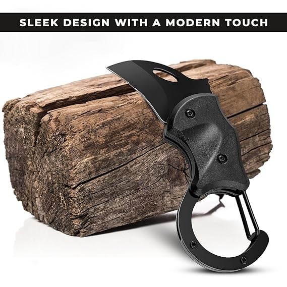 Image of Foldable Knife (Manual) Metal Keychain Key Ring Holder For Kitchen, Home, Travel and Office Tool Carbon Steel | Multipurpose Carbon Steel Blade Pocket Knives for Kitchen (BLACK - KEY CHIAN)