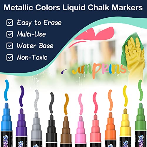 Liquid Chalk Markers For Chalkboard: 10 Metallic Colors Erasable Chalk Pens, Window Markers For Glass Washable, Chalk Board Marker For Blackboard, Bistro Menu, Car Windows, Glass, Mirrors, Labels #TOP3