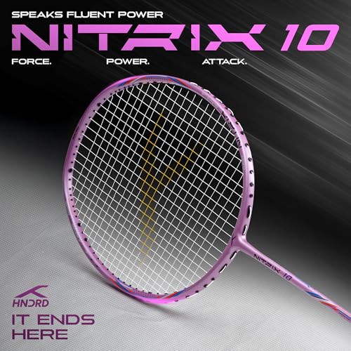 Image of Hundred Nitrix 10 Badminton Racket (Strung) | Carbon Fiber Frame | Head-Heavy Attacking Racket | Flexible Shaft for Powerful Smashes | Max Tension 30 lbs | Full Cover Included