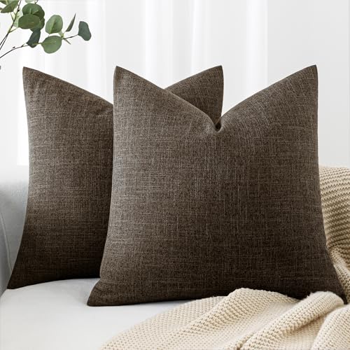 MIULEE Pack of 2 Decorative Linen Burlap Pillow Covers Farmhouse Boho Accent Euro Pillowcases Home Decor for Couch Sofa Bedroom Living Room 24x24 Inch Dark Brown