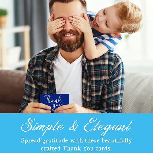Image of Oaklyn 48 Pack Thank You Cards with Envelopes 4 inchx 5.25 inch for Weddings, Baby Shower, Birthday Parties, Business, and Graduation Thank You Cards Blank - Blue and Silver