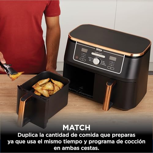 Miniatura 5 de Ninja Foodi Max Freidora De Aire Con Compartimento Doble, 9,6 L, 6 En 1, No Usa Aceite, Max Crisp, Asar, Hornear Y Más, Pinzas, 8 Porciones, Cestas Antiadherentes, En Cobre Y Negro, Af400eucp