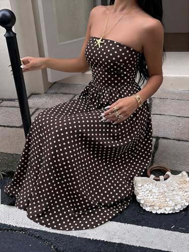 Image of Milumia Women's Striped Strapless Maxi Dress Summer Casual Tube Top Long Dresses with Pocket