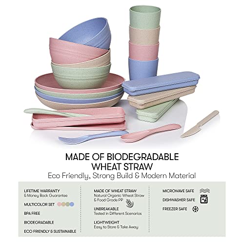 Wheat Straw Dinnerware Sets | Unbreakable Dinnerware Sets | Dishwasher Microwave Safe Dinnerware | Eco Friendly Non Breakable Dinnerware Sets | Rv Outdoor Camping (Multi, Service For 4 (28 Pcs)) #TOP2