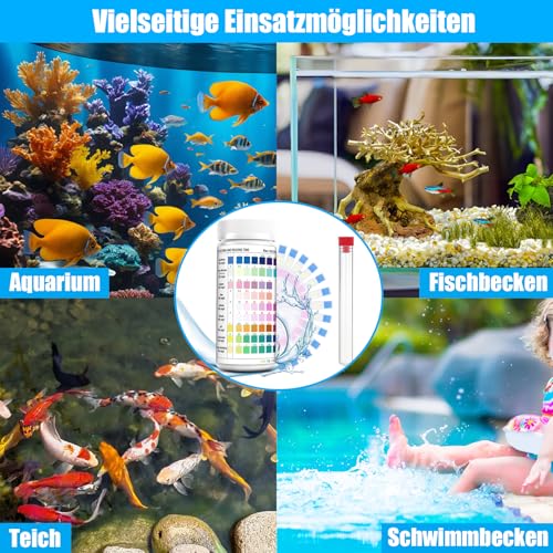 9 in 1 Aquarium Teststreifen 100 Streifen Aquarium Test,Aquarium Wassertest Aquarium Teststreifen für Aquarien Aquarium Zubehör zur Messung von pH Wasserhärte Chlor Nitrit im Aquarium Fischbecken