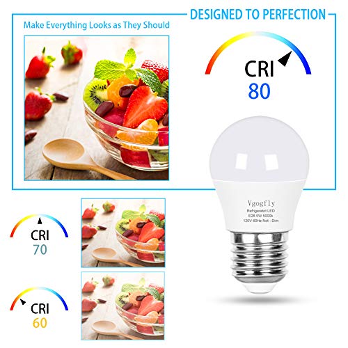 Vgogfly Led Refrigerator Light Bulb 40W Equivalent 120V A15 Fridge Waterproof Bulbs 5 W Daylight White 5000K E26 Medium Base Freezer Home Lighting Lamp Non-Dimmable(2 Pack) #TOP5