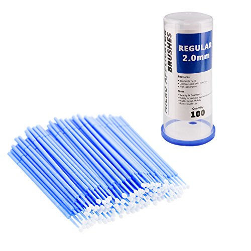 TCP Global Eyelash Extension Micro Brushes, 100 Medium 2.0 mm Tip Size Blue Disposable Brush Applicators - Apply Makeup, Paint Touch Up