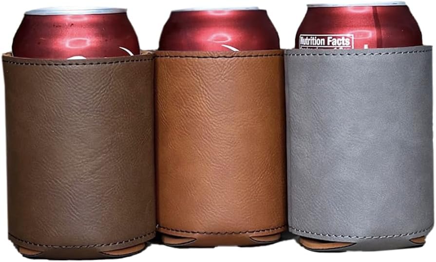 10 Pack Leather Can Cooler Holder for Beer and Beverages - Personalized Engraved Gift (Brown)
