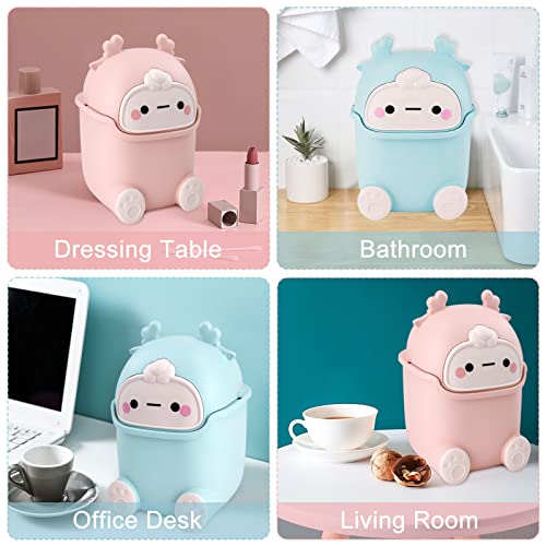 QLFJ-FurDec Small Wastebasket Bin with Lid, Cute Mini Office Bins and 3 Rolls Bin Liners, Cartoon Desk Dustbin 15.5 * 14 * 23.5cm for Home,Vanity Tabletop, Bedroom (Pink) - Image 6