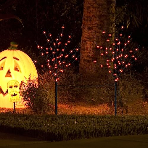 Lighted Halloween Tree Branches, 30In 100Led Artificial Black Twig Branch With Orange Fairy Lights, Built-In Timer & Battery Operated, Waterproof For Indoor Outdoor Office Bedroom Party Decorations #TOP6