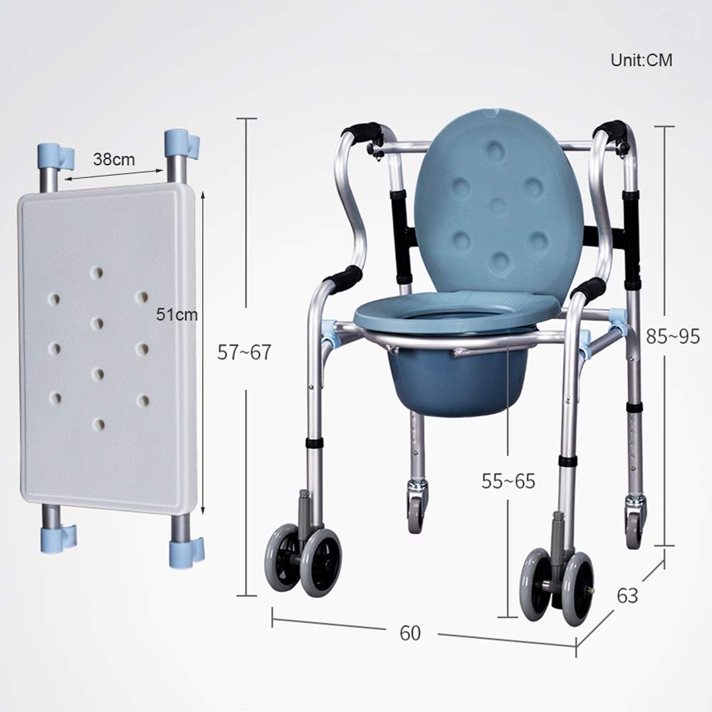 ERoomQ Elderly Walker Aluminum Alloy Toilet Chair Rehabilitation Equipment Collapsible Walker Non-Slip Walking Stick with Mobile Wheeled Bathroom Whee