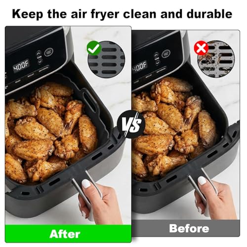 Image of Square Silicone Air Fryer Liners 2 Pack, 8.5 Inch Reusable Air Fryer Liners for 5-6.5QT, Compatible with Ninja AF141 /AF181, COSORI, Non-Stick Silicone Basket Accessories