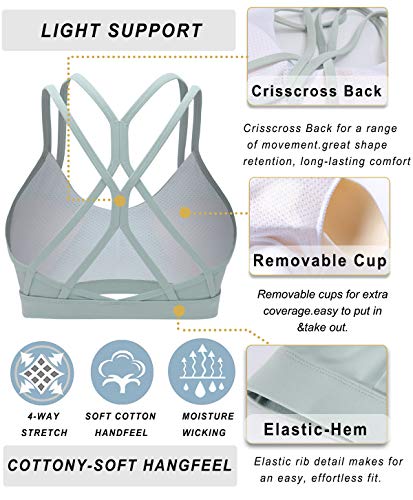 Image of RUNNING GIRL Sports Bras for Women,Strappy Crisscross Back Padded Low Impact Running Sports Bra with Removable Cups Green