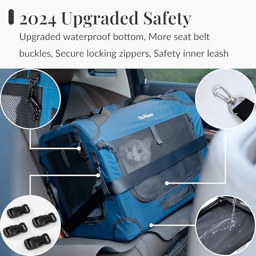 Extra Large Cat Carrier for 2 Cats, Collapsible Soft Sided Pet XL Crate for Large Mudium Big Cat 20lbs+, Car Travel Portable Bag for Long Trips Ride 24"x16.5"x16.5" Detail