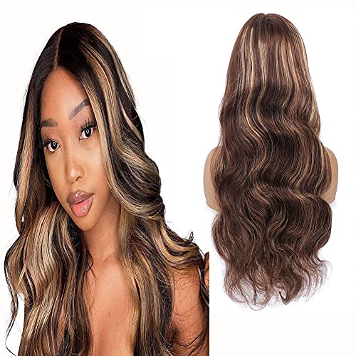 Perücke Echthaar Blond Human Hair Wig Body Wave 13x4x1 Lace Front Wig Grade 8a Highlight P4/27 Ombre Blonde Wig For Women Swiss Lace Frontal Wig 2 Tone Color Ombre 30 Zoll Cover