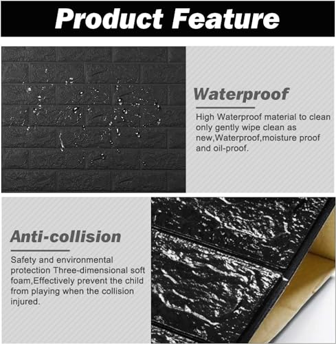 Image of TEKCOOL Self-Adhesive Waterproof PE Foam 3D Wall Panels Wallpaper Sticker for Bathroom, Living Room, and Home Decoration (70 x 77cm, Appx. 5.8Sq Feet)-25 Piece-Black.