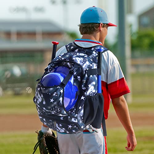 Zoea Baseball Bat Bag Backpack, T-Ball & Softball Equipment & Gear For Youth And Adults, Large Capacity Holds 4 Bats, Helmet, Gloves, Cleats,Shoes Compartment & Helmet Holder (Star Black) #TOP5
