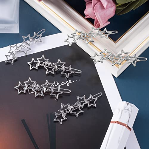 Hinzic 6Pcs Silver Star Hair Clips Vintage Cluster Star Hair Pin Barrettes Spaces Metal Hoop Star Head Clip Bobby Pin Bridal Hair Accessories For Women Girls Gift #TOP4