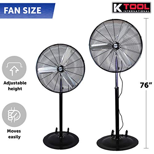 K Tool International 77730; 30 Inch Adjustable Height Pedestal Fan; Commercial Grade Non-Oscillating Fan, Effortlessly Cool Your Shop, Garage, Or Workspace, 5,320 Max Cfm ; 3- Speed Motor, Black #TOP4