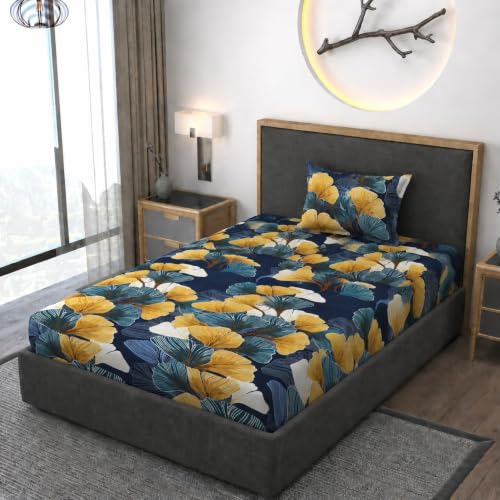 Image of Vaini Premium Heavy Cotton Elastic Fitted Bedsheets with 1 King Size Pillow Covers || Single Bed with All Around Elastic 350 TC || 36 x 78 x 6 Inch Single Size Fitted || :- Green Mushroom
