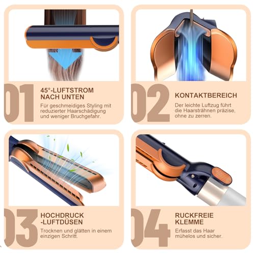 Glätteraufsätze für Dyson Airwrap, Haarglätter-Aufsatz mit HS01/HS05/HS08,dyson airwrap aufsätze mit Airflow Technologie ohne heiße Platten für sanftes Haarstyling mit weniger Schäden.(Blau)